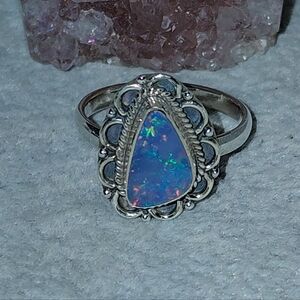 Elegant Australian Opal Silver Ring Size 7.5